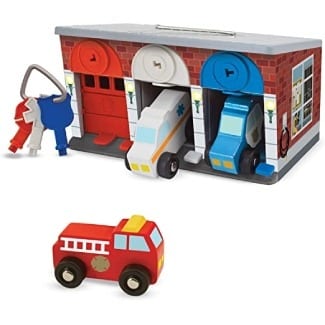 Melissa & Doug Toy Keys and Car Wooden Rescue Vehicles and Garage