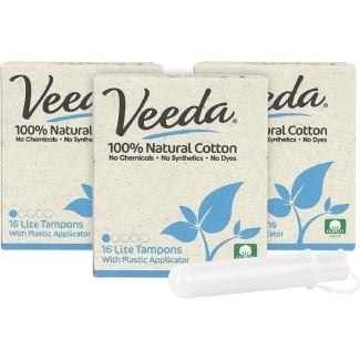 Veeda 100% Natural Cotton Compact BPA-Free Applicator Tampons